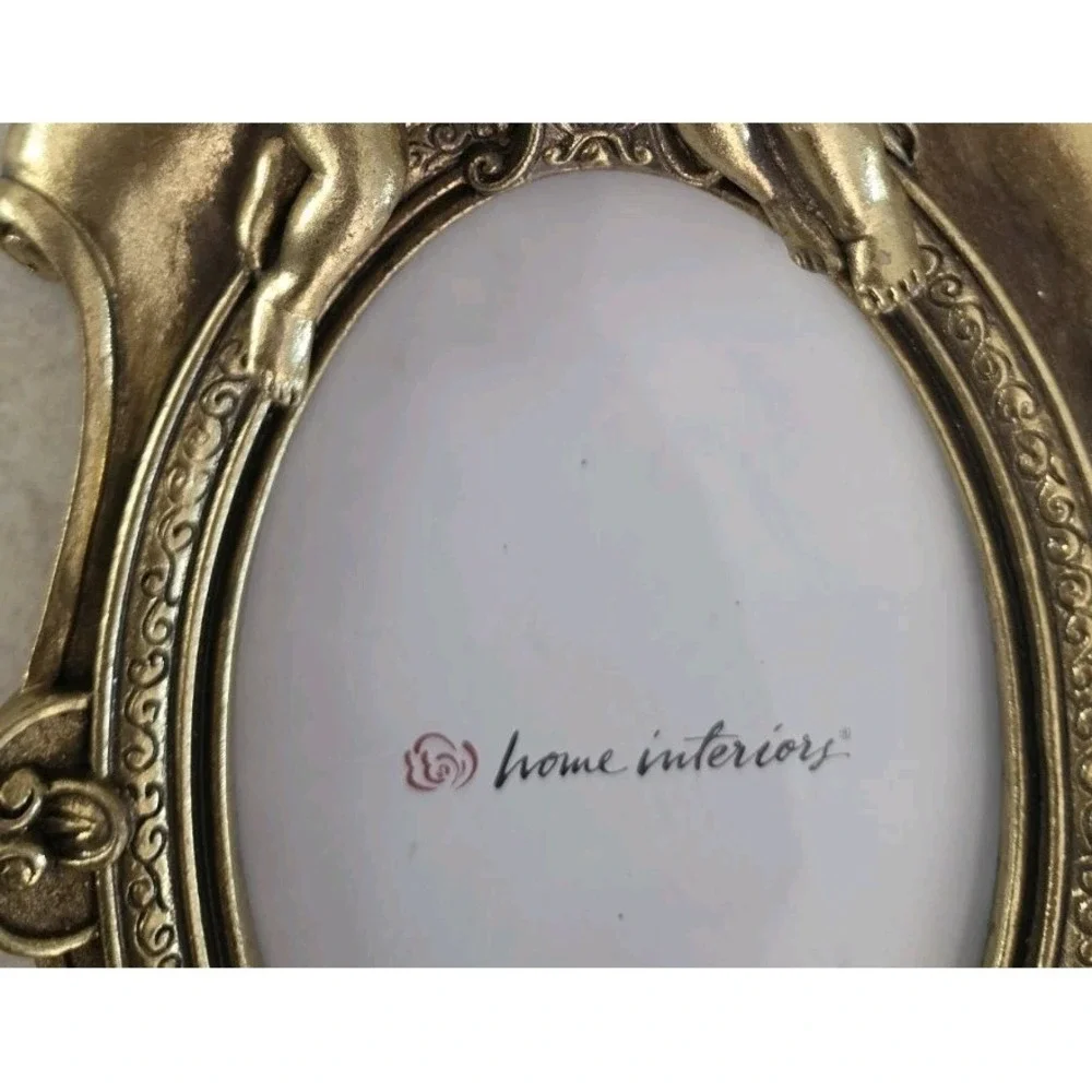 VTG Home Interiors Gold Cherub Picture Frame Ornate Angel 4x6 Baroque Rococo
